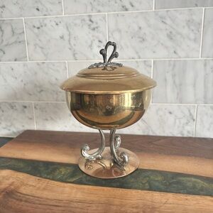 Vintage Algerian Art Nouveau Style Brass Lidded Dish, Bonbonnière